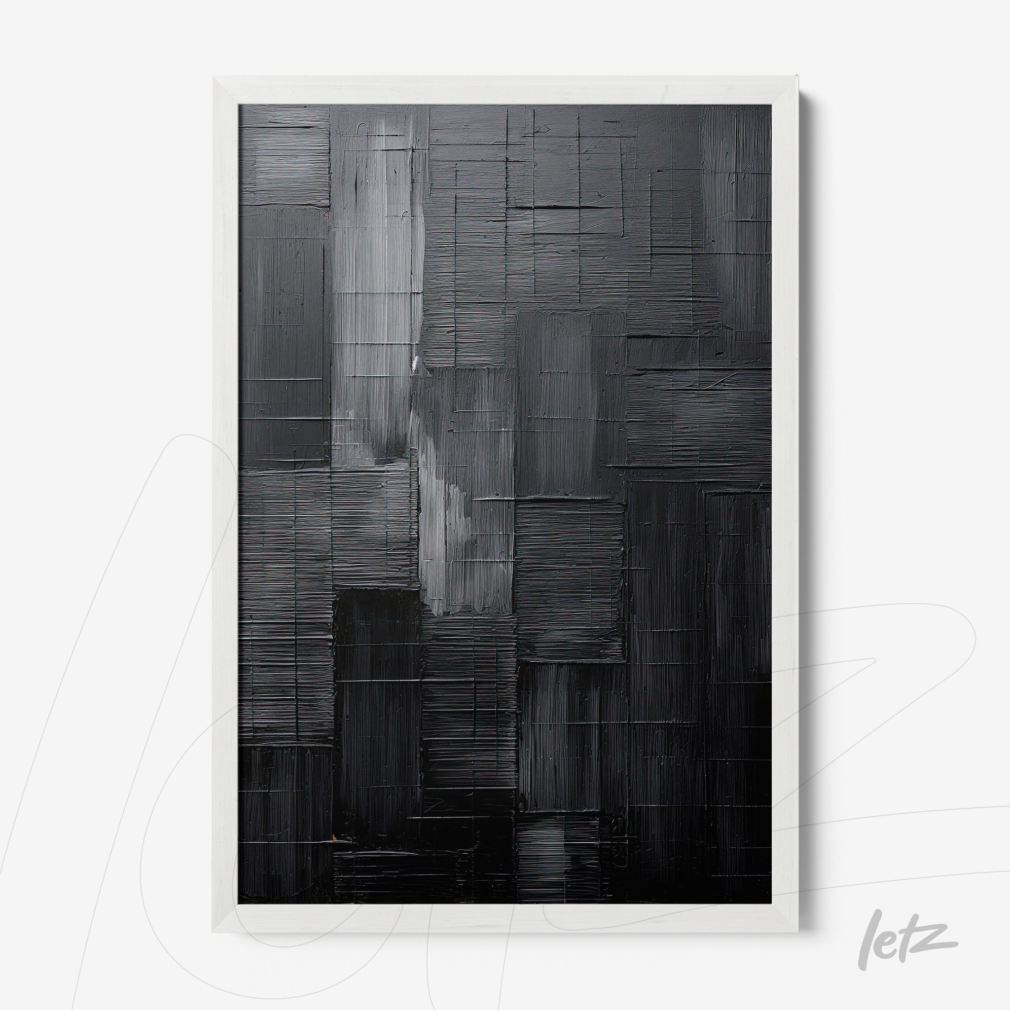 abstract black wall art with smooth background featuring a white frame
