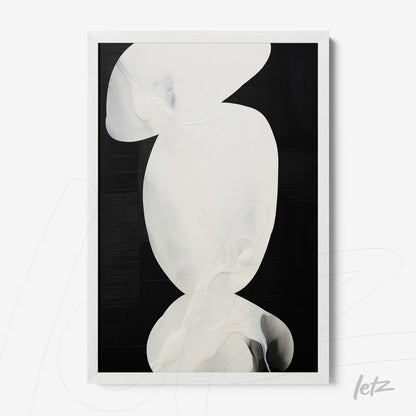 framed abstract art with fluid white shapes on a black background