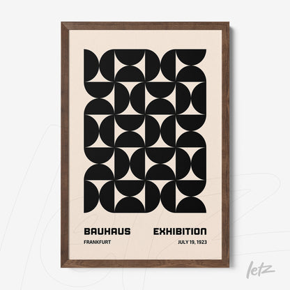 minimalist poster with geometric black design and light wood frame