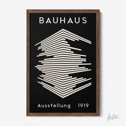 geometric art from the 1919 Bauhaus movement in a dark wood frame