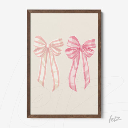 framed art featuring pink ribbons illustration with dark wooden frame