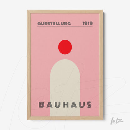 minimalist Bauhaus style artwork with geometric shape in light wood frame