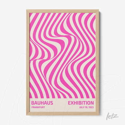 poster with abstract art inspired by the bauhaus movement in a light wood frame