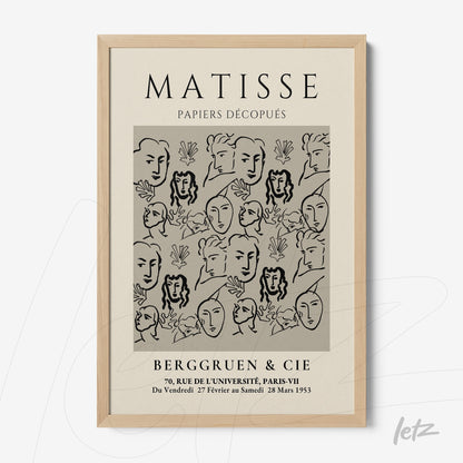 framed artwork by Matisse featuring faces and plants in neutral tones