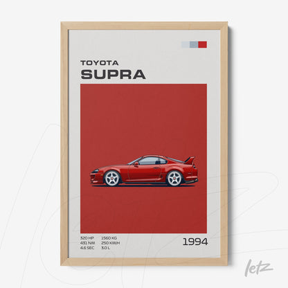 framed digital art of the 1994 Toyota Supra in light wood frame