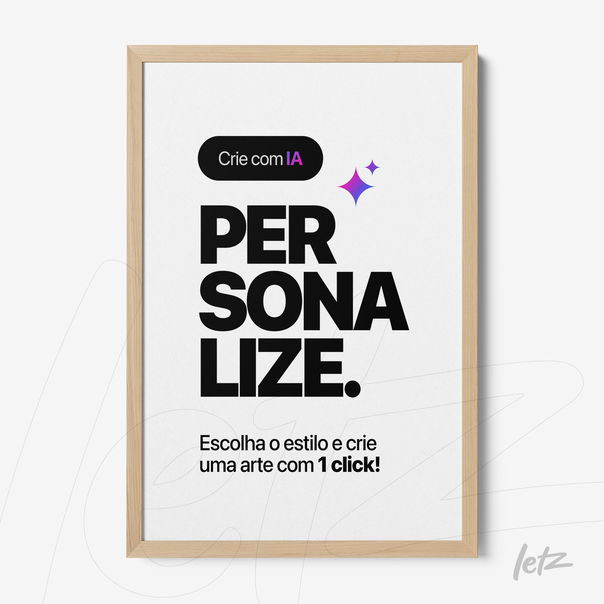 framed wall art featuring a message about art personalization with light wood frame