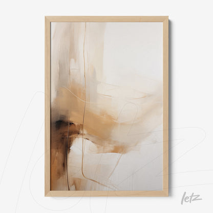 abstract wall art in earthy tones with fluid composition in light wood frame