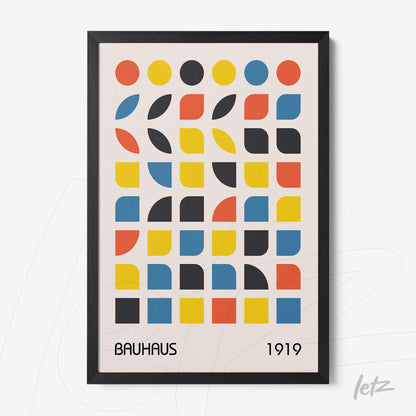 framed geometric design art in Bauhaus style with black frame