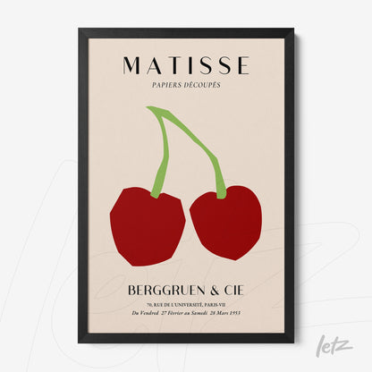 framed modern art print featuring two red cherries on a light background