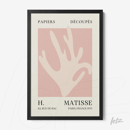 framed modern art inspired by Matisse featuring a stylized hand on a pink background