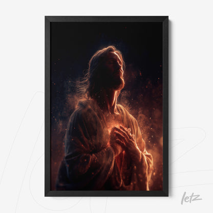 framed art depicting a spiritual figure surrounded by glowing light