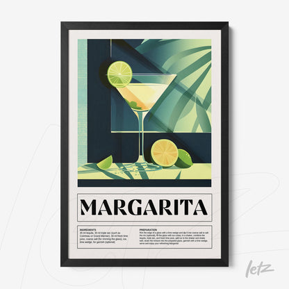framed wall art featuring a graphic illustration of margarita cocktail with black frame