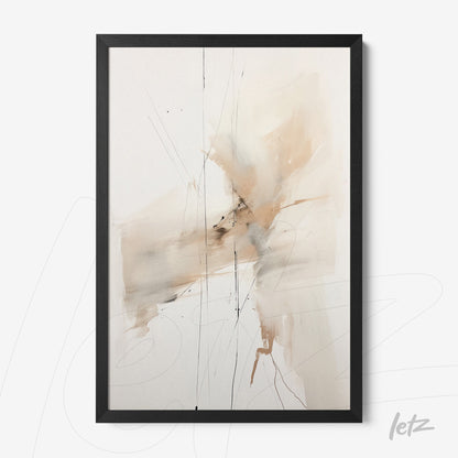 abstract artwork featuring shades of beige and gray in a black frame