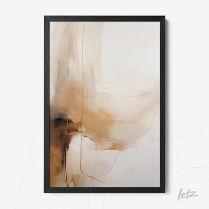 abstract wall art in shades of beige and brown with black frame