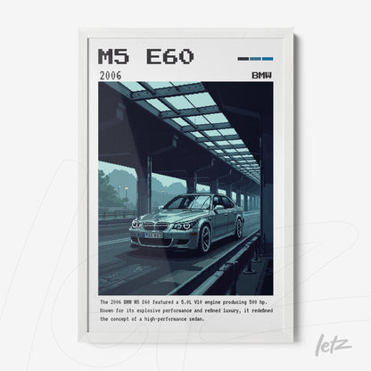 digital art of the 2006 BMW M5 E60 in white frame