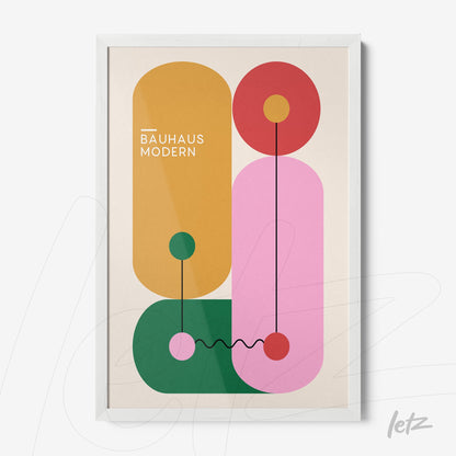 poster print featuring geometric Bauhaus style design in white frame