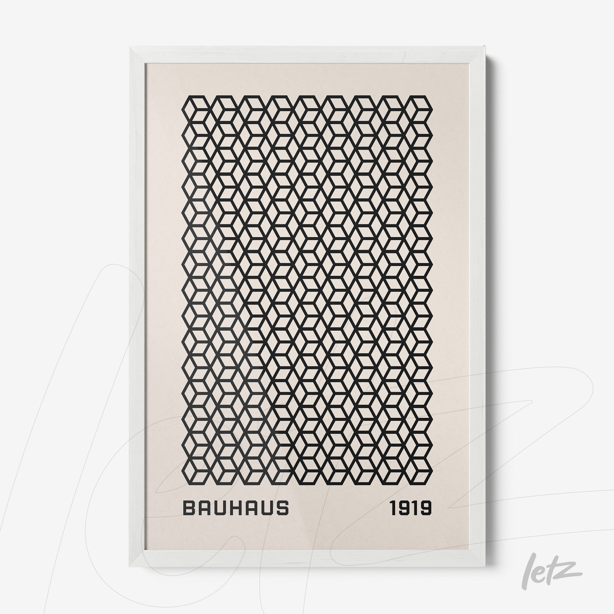 poster print featuring geometric Bauhaus style art in a white frame