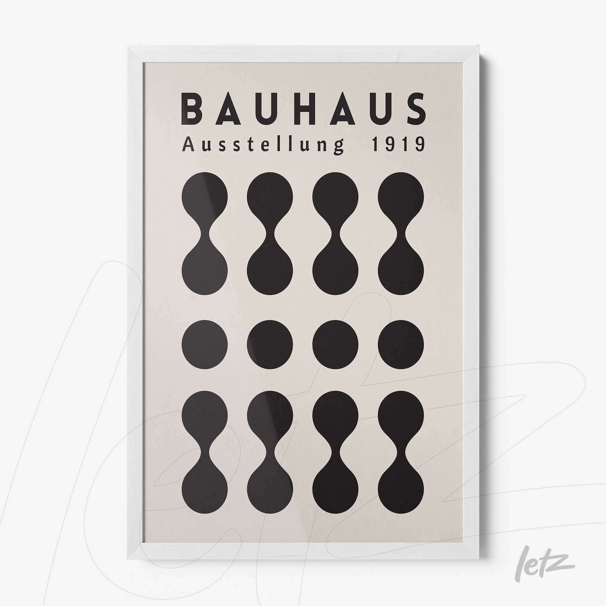 poster print featuring geometric bauhaus style design from 1919 in a slim white frame
