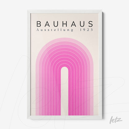 canvas artwork featuring minimalist concentric pink arches with a white frame
