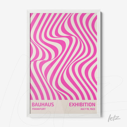 poster featuring pink and white wavy pattern with white frame