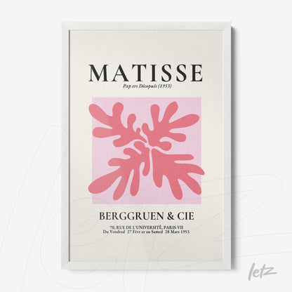 framed modern art featuring pink foliage on a pink checkered background