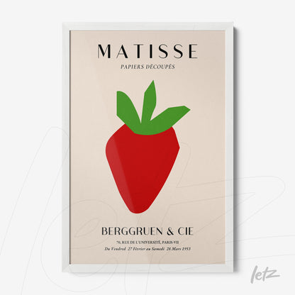 framed modern art depicting a stylized strawberry with white frame