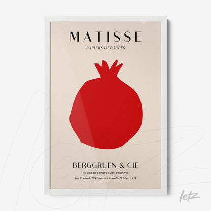 modern art print featuring a red pomegranate in a white frame