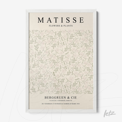 framed wall art featuring floral design inspired by Matisse with white frame