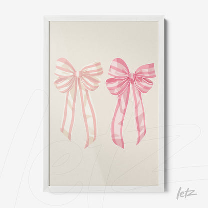 framed art featuring pink ribbons illustration on a light background with white frame