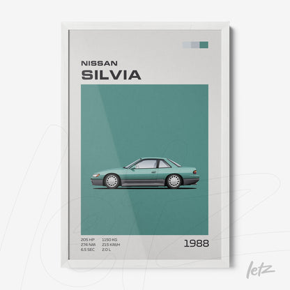 framed illustration of the Nissan Silvia car in a white frame