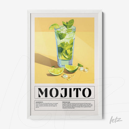 minimalist framed art illustration of mojito cocktail with white frame