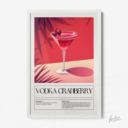 framed digital art of vodka cranberry cocktail on a bright background with white frame