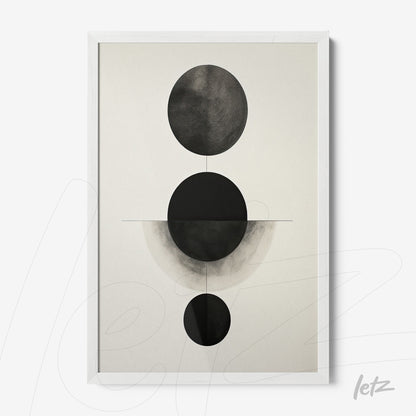 framed art piece featuring abstract geometric shapes in black and white with a white frame