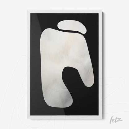 abstract art piece in light tones on black background with white frame