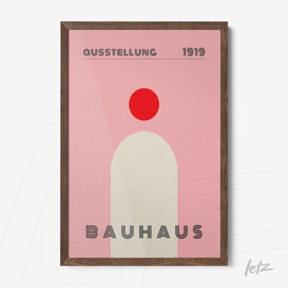 framed modern Bauhaus style art featuring minimalist geometric shapes in pink and red