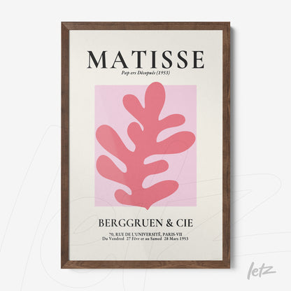 framed modern art styled after Matisse featuring coral-shaped pink foliage with dark wooden frame