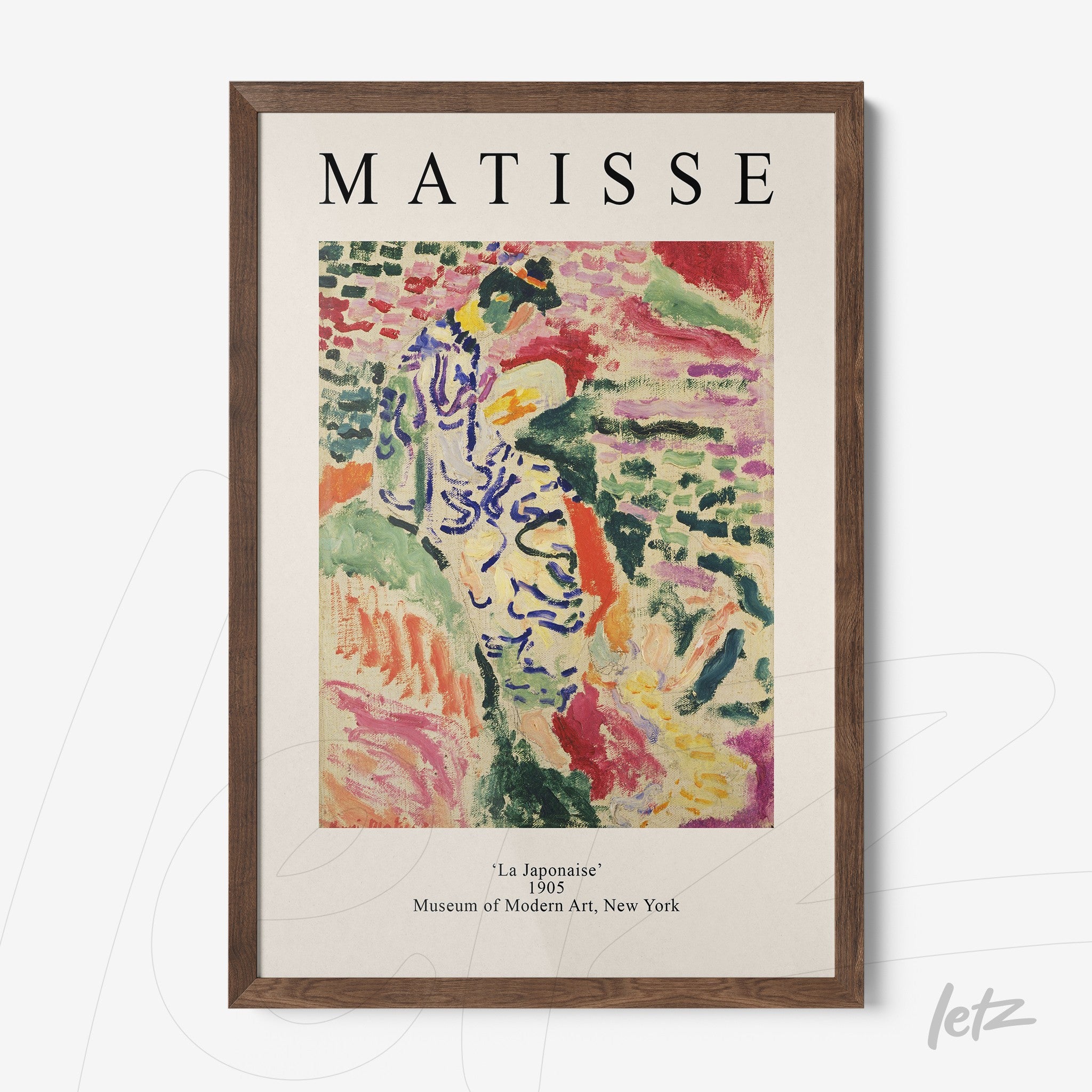 framed art print of Matisse's 'La Japonais' featuring vibrant colors and abstract shapes