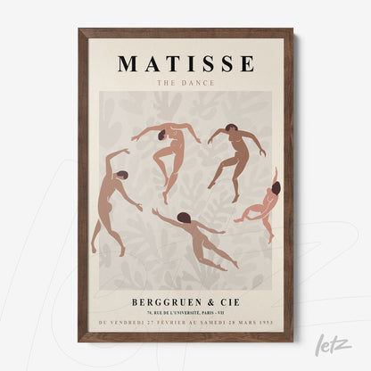 framed wall art in modern style featuring abstract dancers in dark wood frame