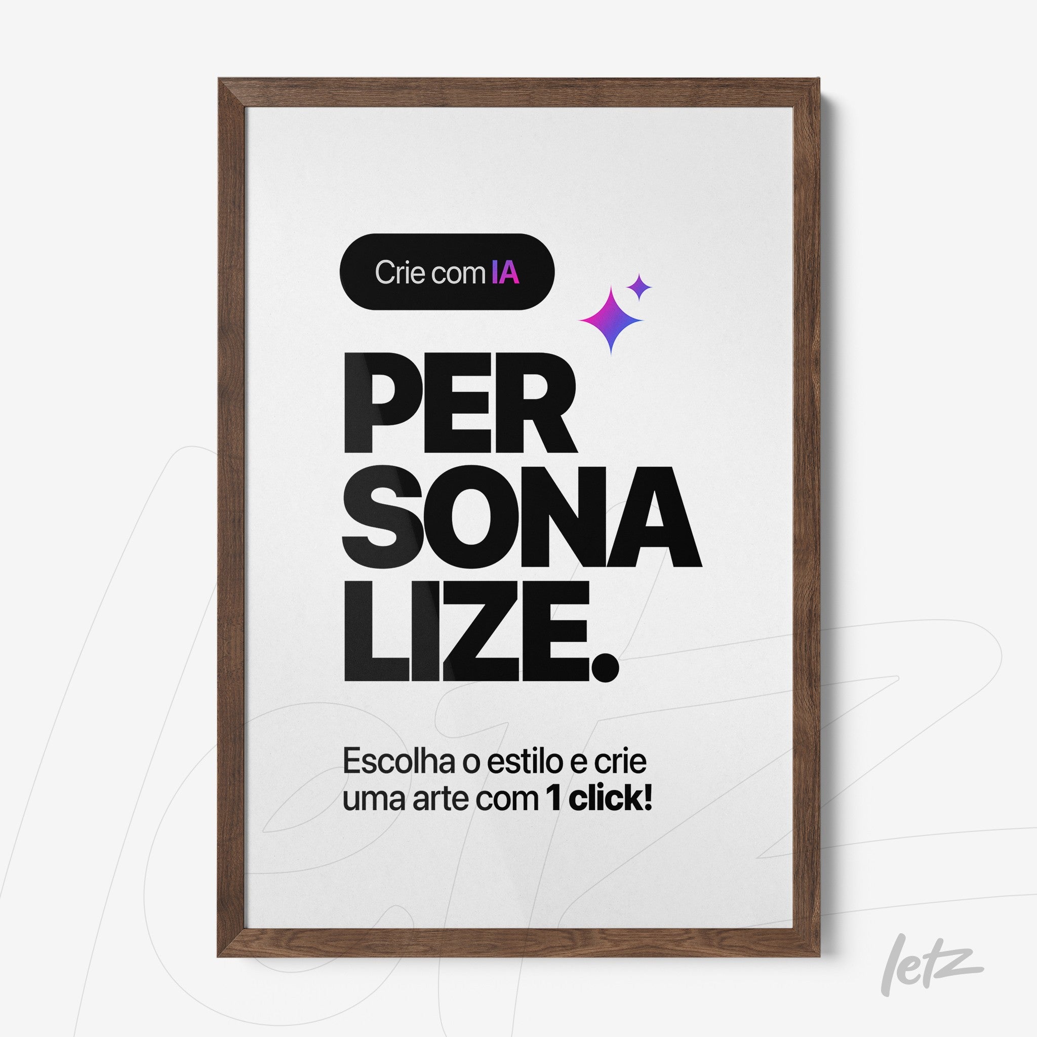 framed wall art featuring modern black typography with purple accents and light wood frame