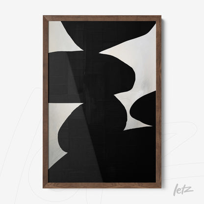 abstract black and white wall art in light wood frame