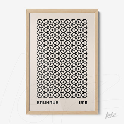 poster featuring geometric bauhaus pattern with light wood frame