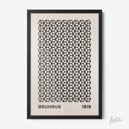 poster featuring geometric bauhaus style pattern in a thin black frame