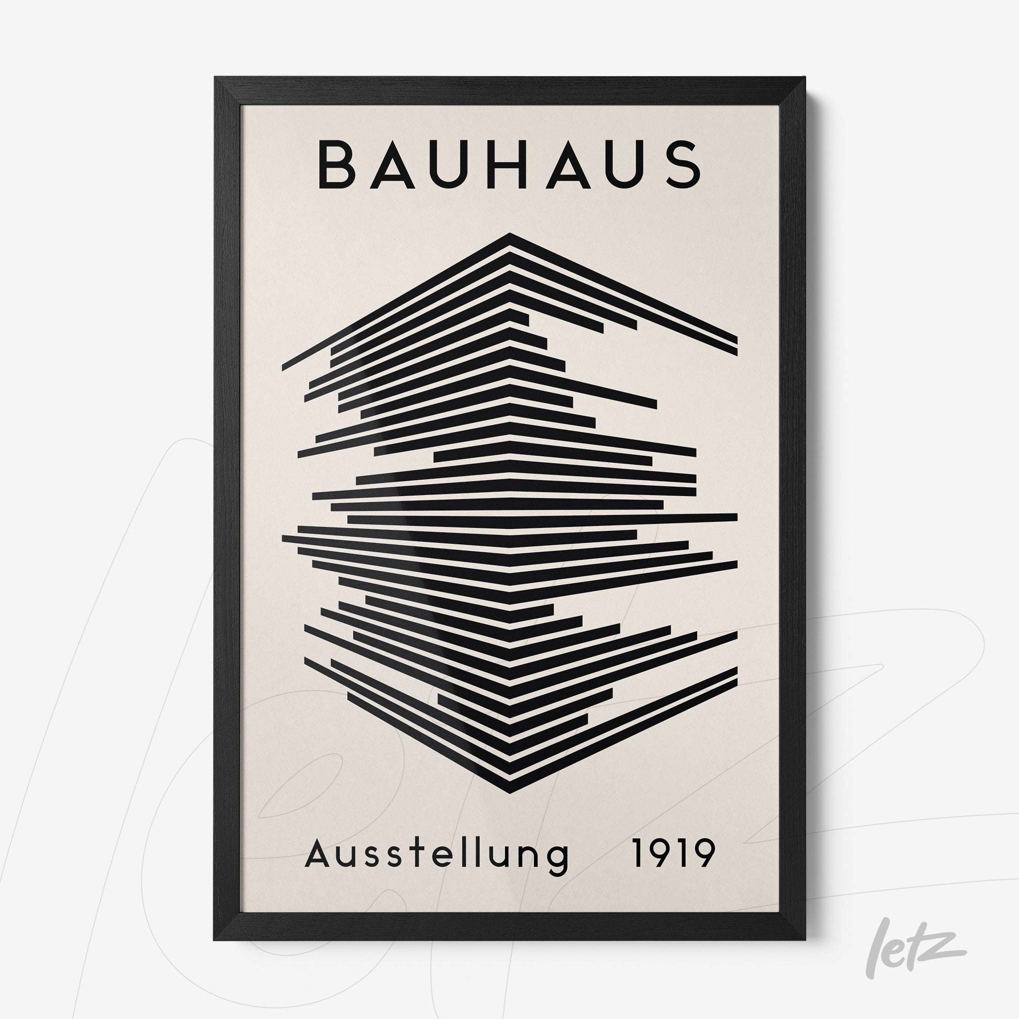 geometric bauhaus-inspired artwork framed in black