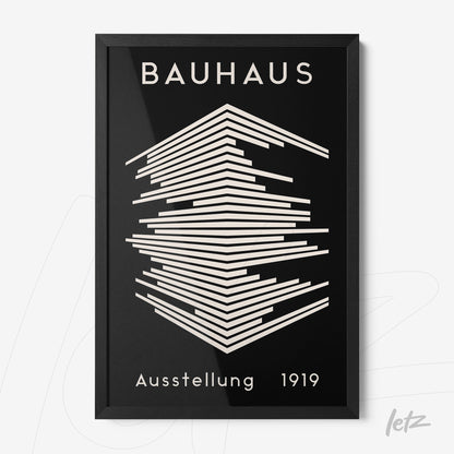black and white poster with the inscription bauhaus ausstellung 1919 in black frame