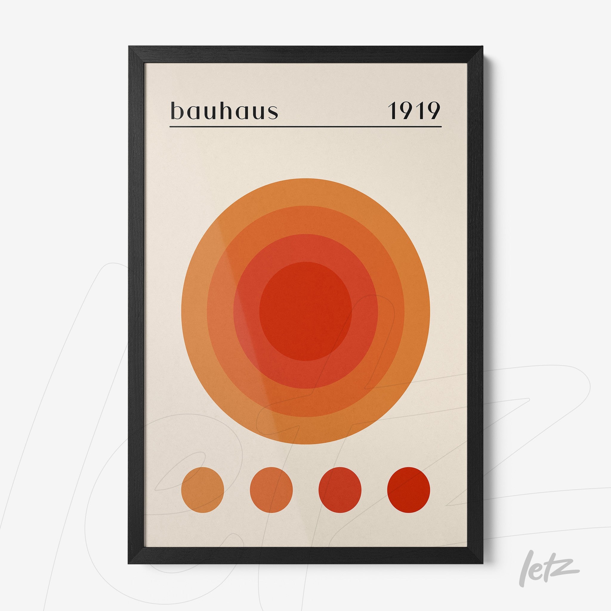 modern geometric illustration in warm colors with black frame