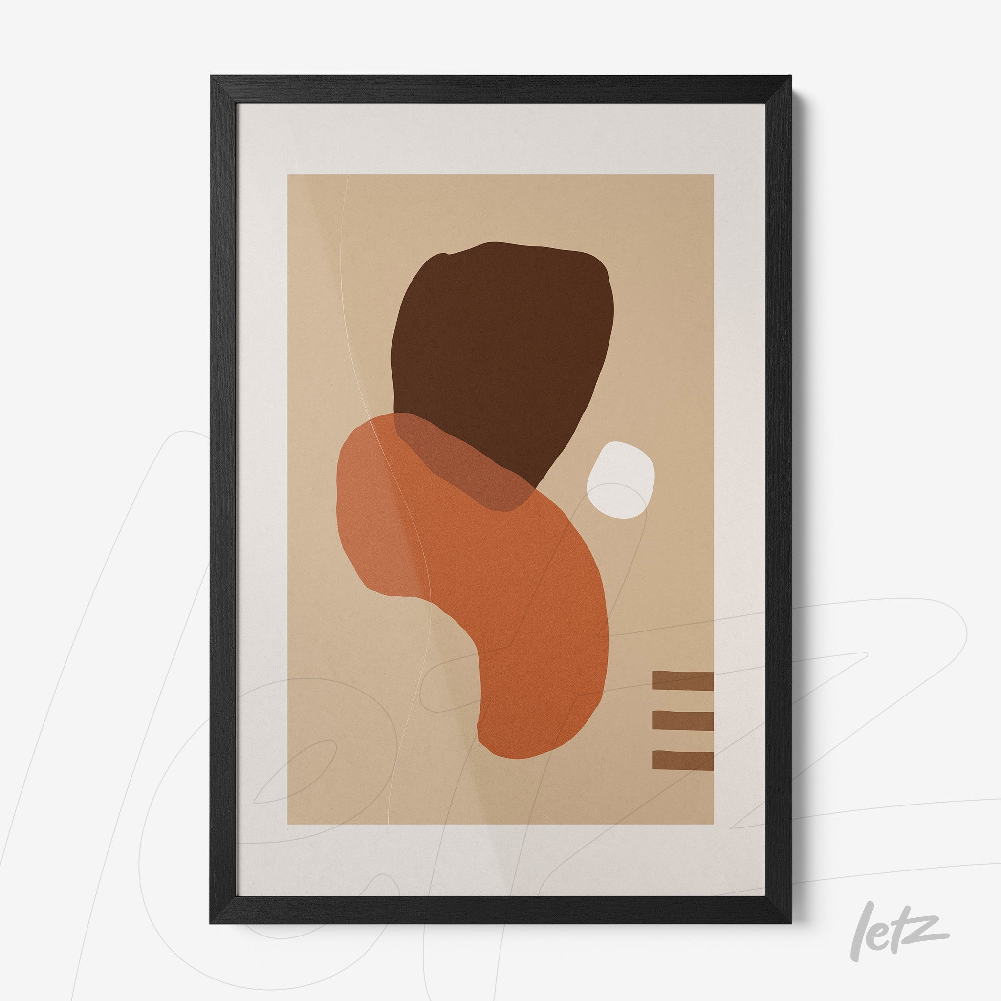 poster print featuring abstract art in earthy tones with black frame