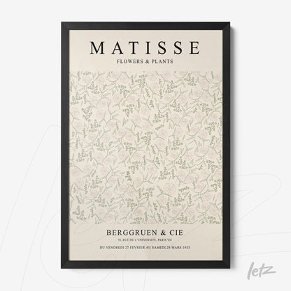 framed vintage style artwork featuring flowers and plants with a black thin frame