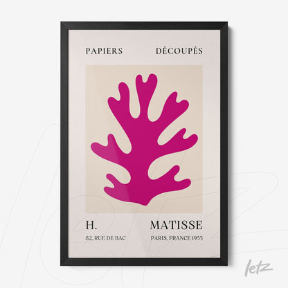 framed wall art featuring a stylized pink plant silhouette on a light background
