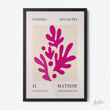 framed modern art featuring abstract pink shapes on a light background with typography