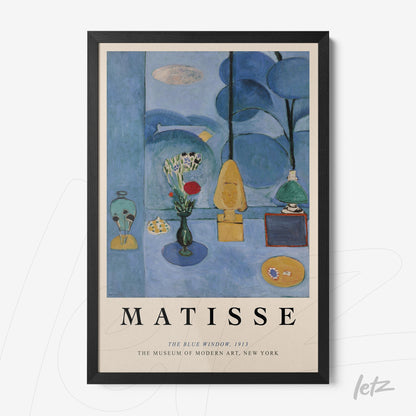 framed wall art featuring Henri Matisse's 'The Blue Window' in black frame